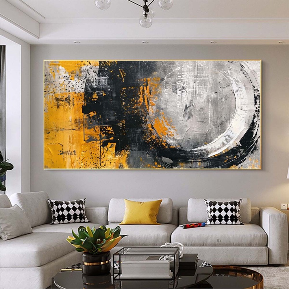 Handpainted Abstract Oil Paintings On Canvas Blue Wall Art Picture Home Yellow