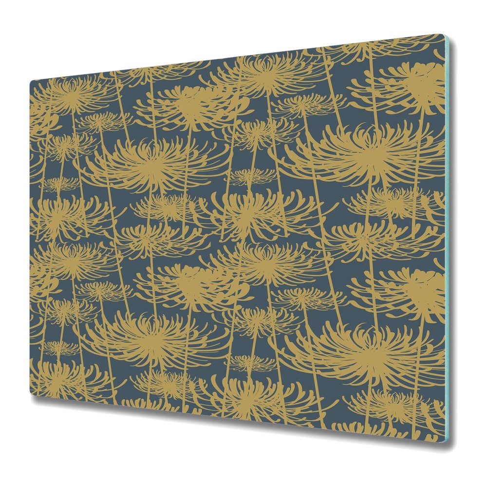 Tempered Glass Worktop protector Vintage flowers golden and grey design 60x52