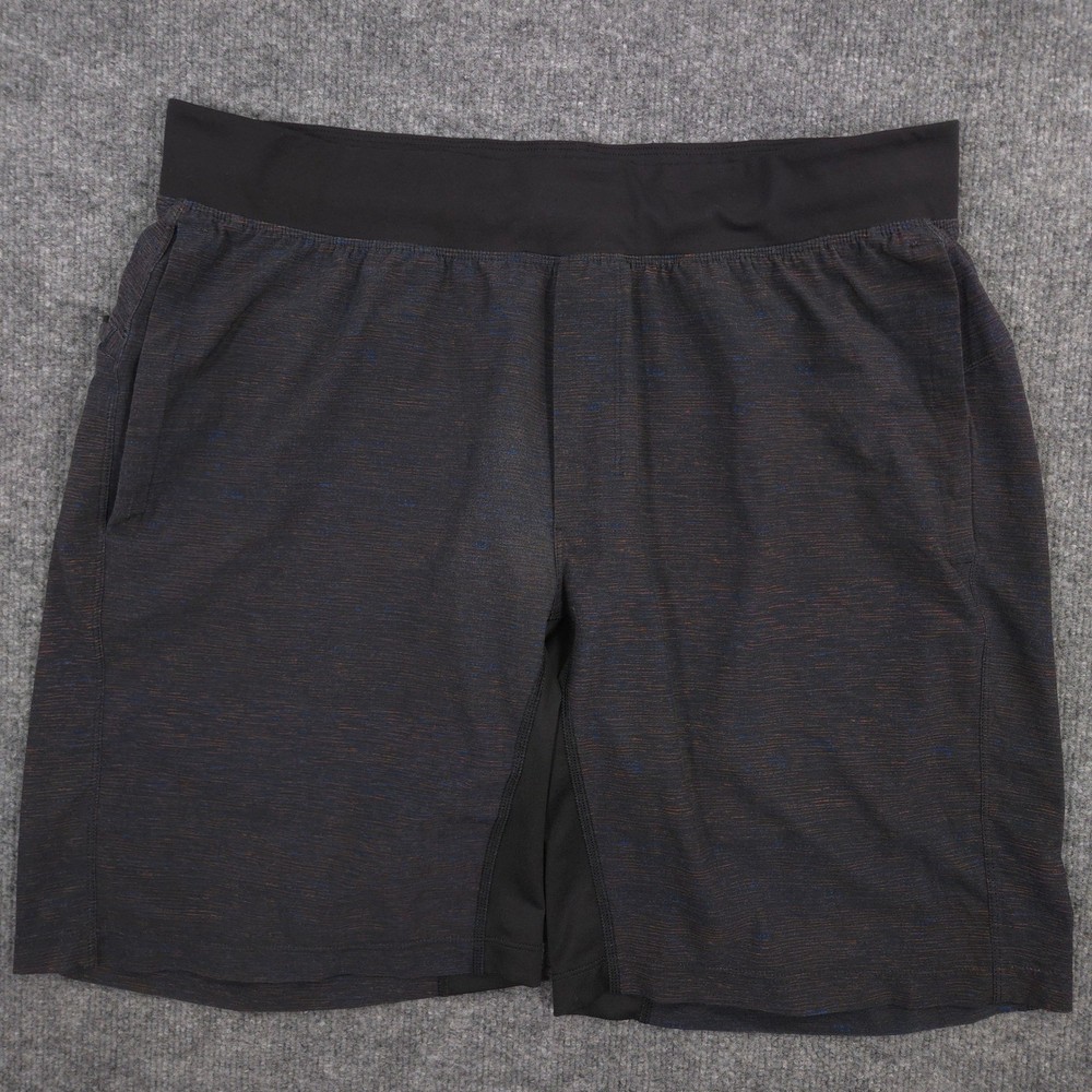 Lululemon T.H.E. Shorts Mens XL Black Orange Blue Linerless Performance Gym Run