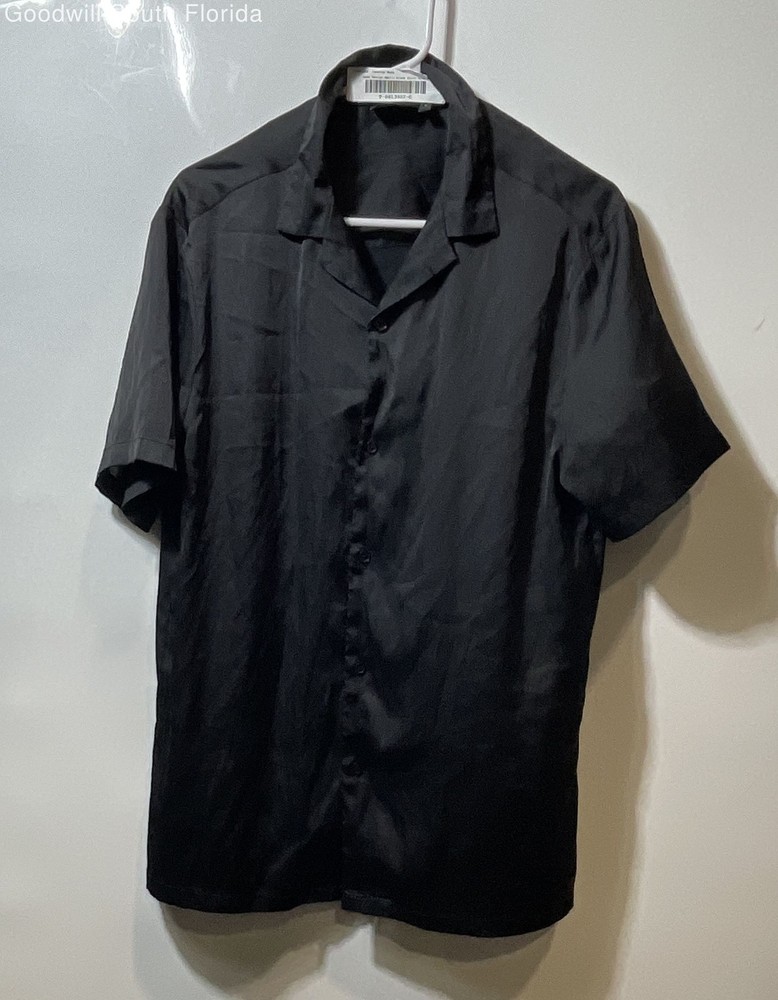Asos Design Mens Black Collared Short Sleeve Button-Up Shirt Size Medium