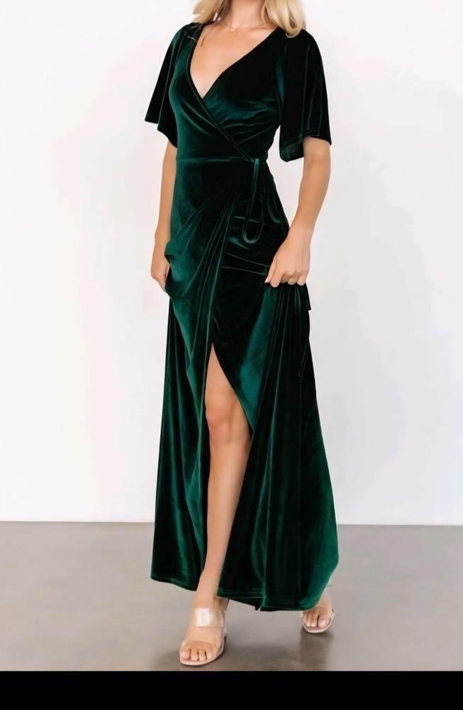 Baltic Born Meghan Velvet Wrap Maxi Dress Womens Size XL Emerald Green