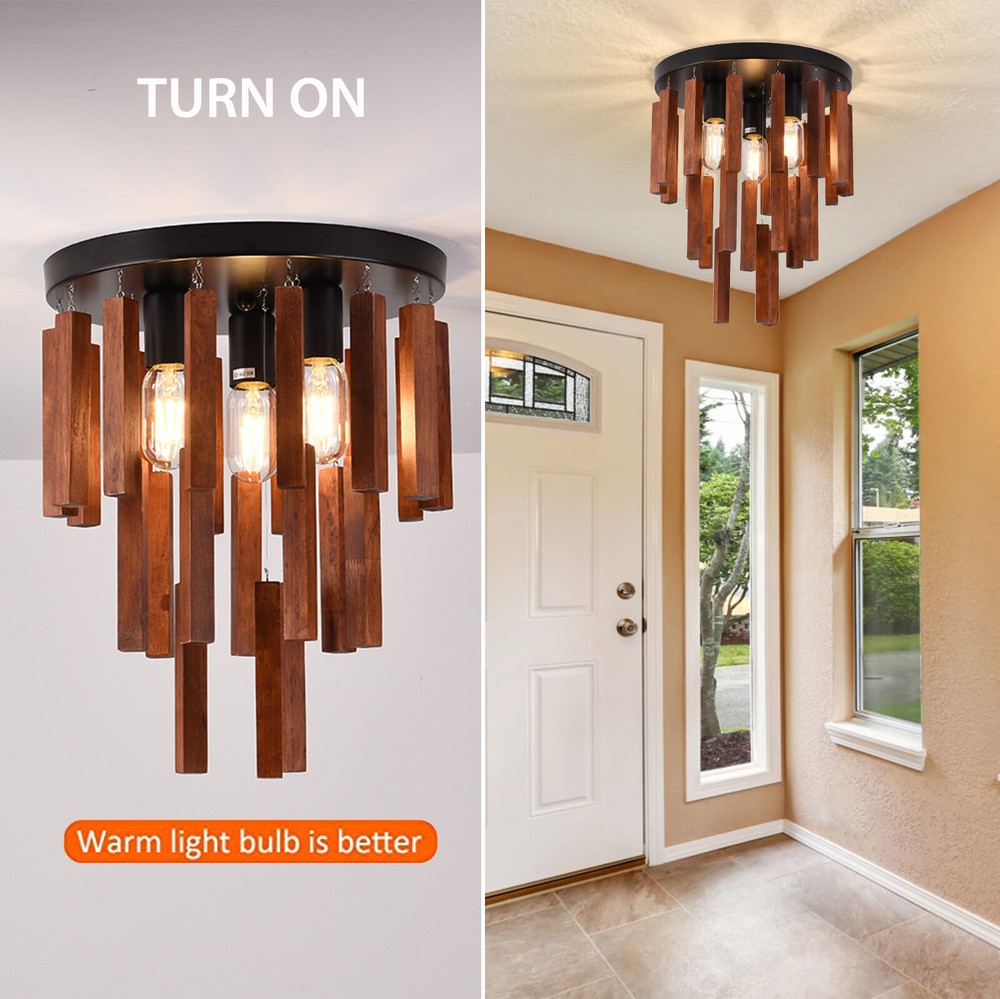 Ceiling Light Fixture Rustic Wooden Chandelier Retro Ceiling Semi Flush Mount