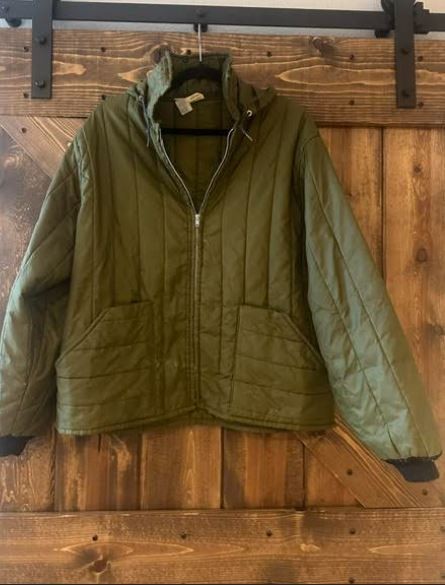 Vintage Sears 70s Olive Green Nylon Puffer Work Jacket USA Men’s L