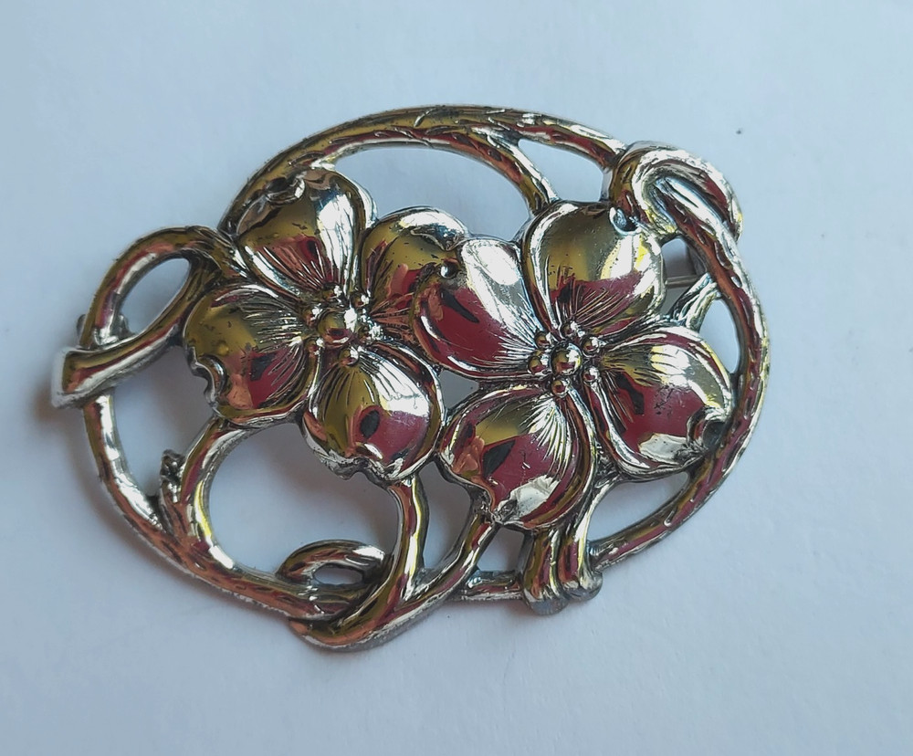 Danecraft Sterling Silver Dogwood Brooch Open Work Flower Dogwood Pin