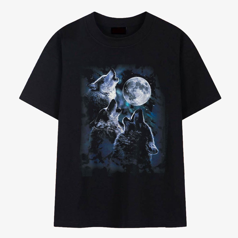 Three Wolf Moon T-Shirt Howling at Full Moon Wildlife Wolves Graphic Tee S-5XL