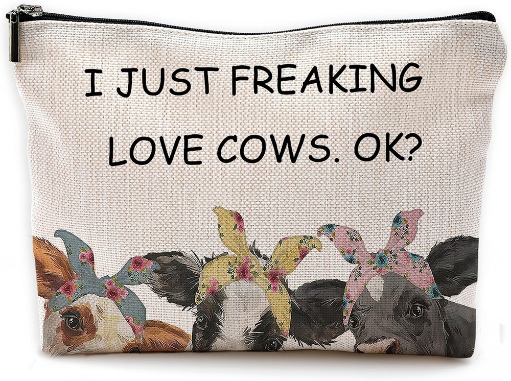 Freaking Love Cows Farmhouse Bandana Makeup Bag White