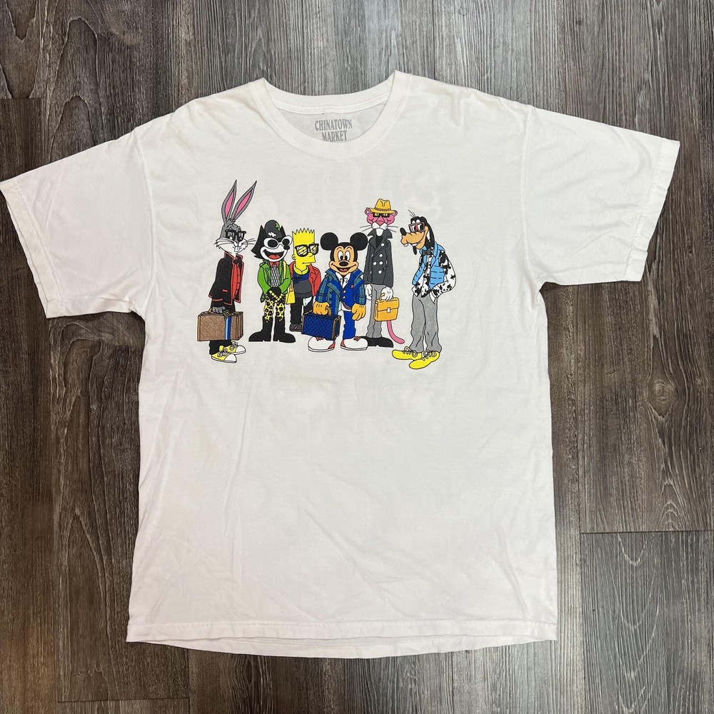 Chinatown Market Paris Fashion Week Shirt Mens Large Bart Mickey Goofy Kayne