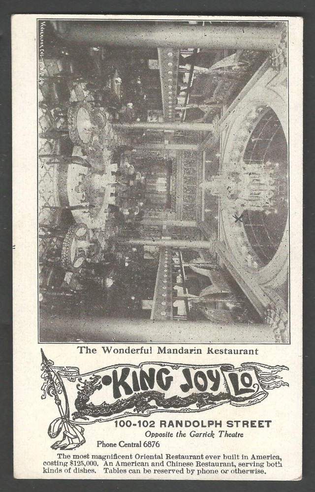 CHICAGO CHINESE RESTAURANT King Joy Lo Mandarin 1908 ADVERTISING POSTCARD