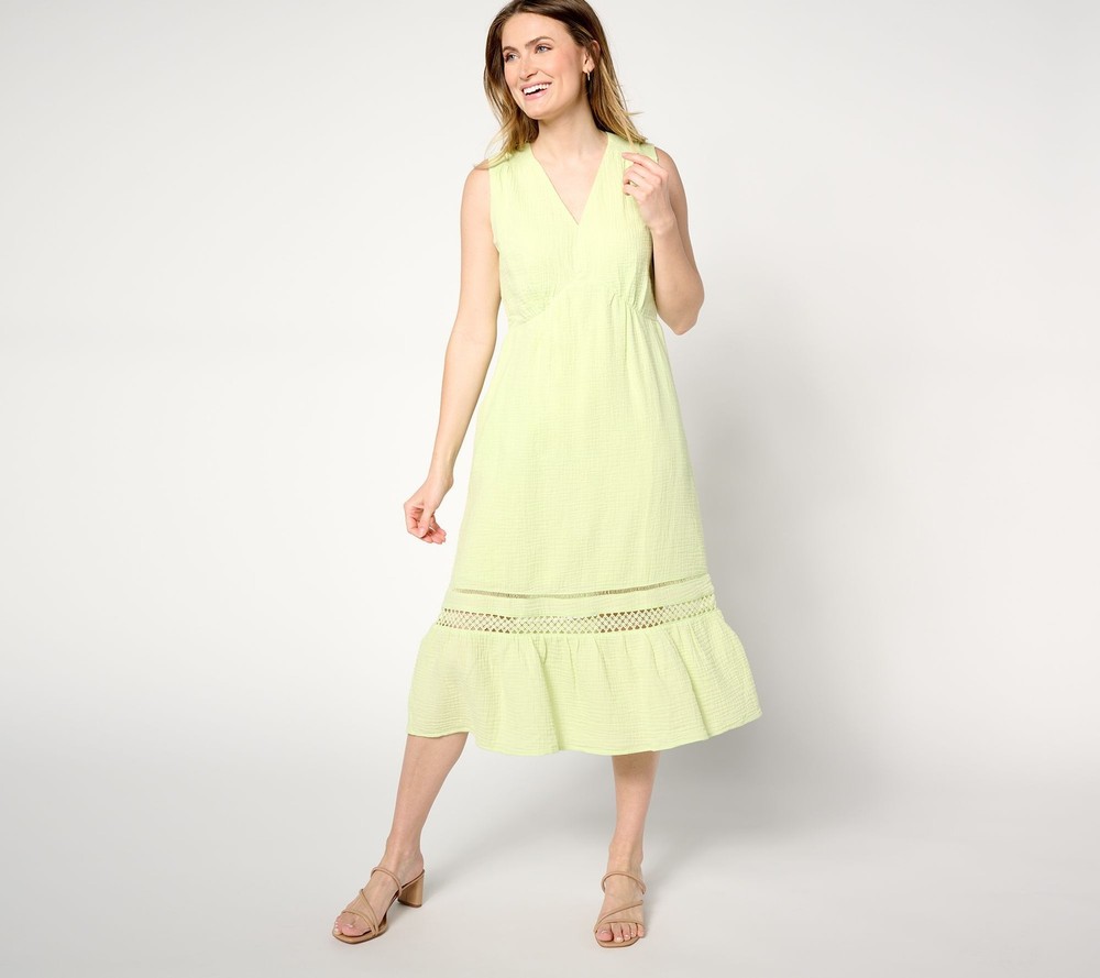 Isaac Mizrahi Live! Women's Dress Sz L Regular Bridgehampton Gauze Green A646550