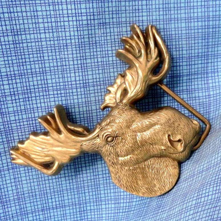 Moose Belt Buckle 3D Cut Out Brass Spirit Animal Vtg 1980 Baron Taiwan   .QRT905