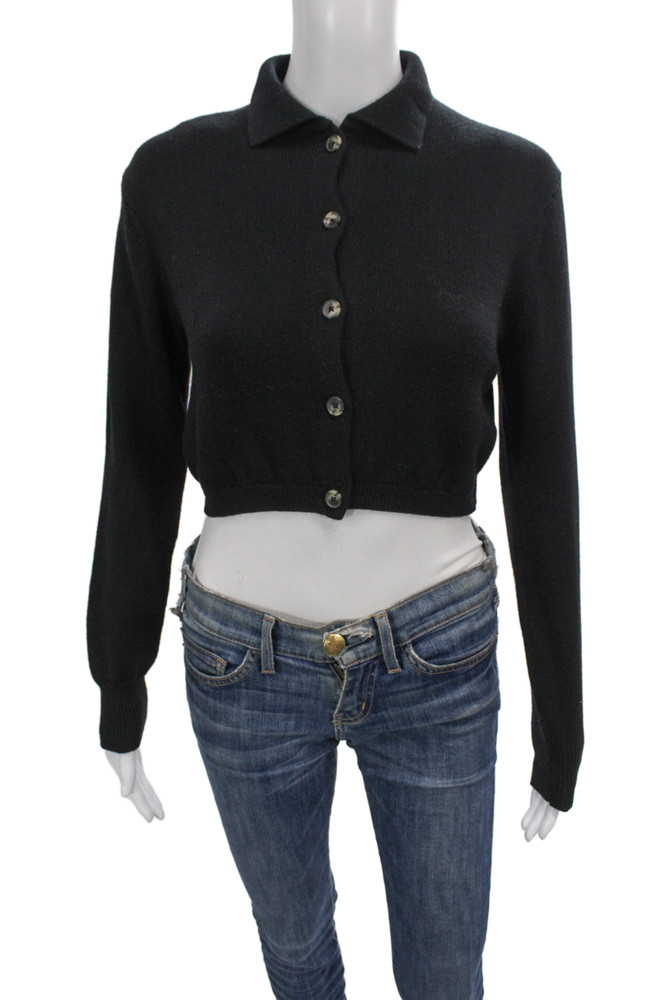 Wilfred Women Merino Wool Collared Black Cardigan Long Sleeve Size XSFree Shipping in US $100+ Orders | $6.95 Orders Below