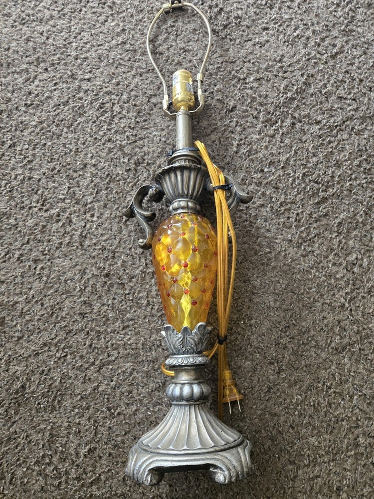 Unique Vintage Decorative Amber Glass 3 Way Lamp. Excellent/ New  Condition
