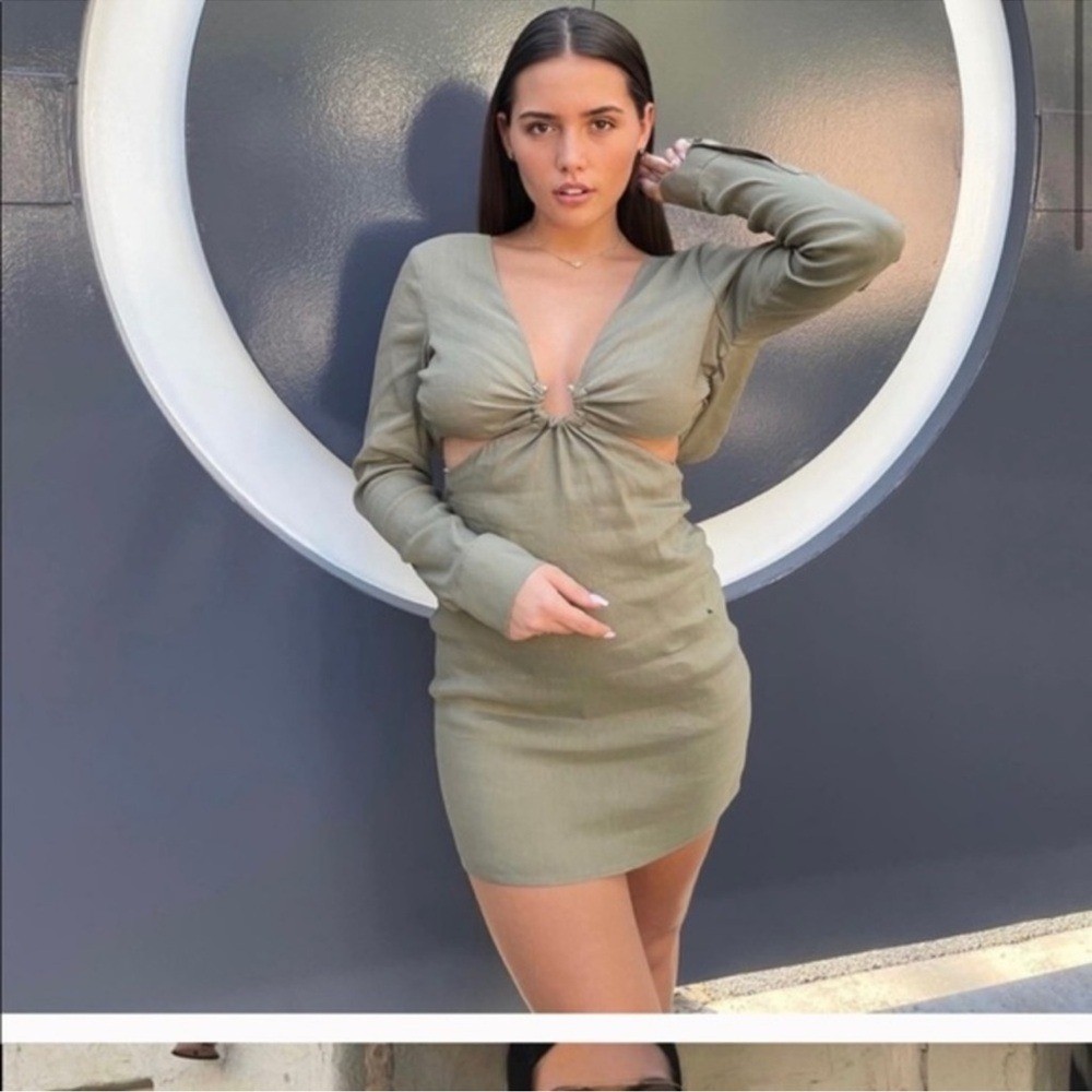 Zara Olive Long Sleeve Cut-Out Dress