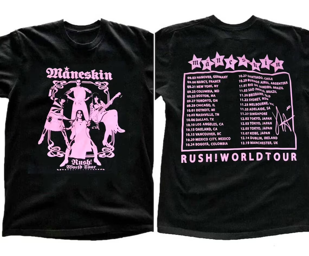 Maneskin Rush World Tour 2023 T-Shirt Sizes S to 5XL