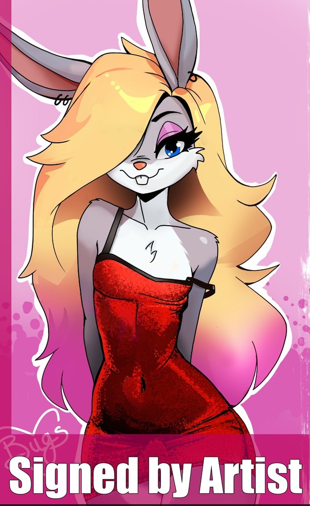 Bugs Bunny Femboy Crossdress 11x17 Furry art print SIGNED anime rabbit trans