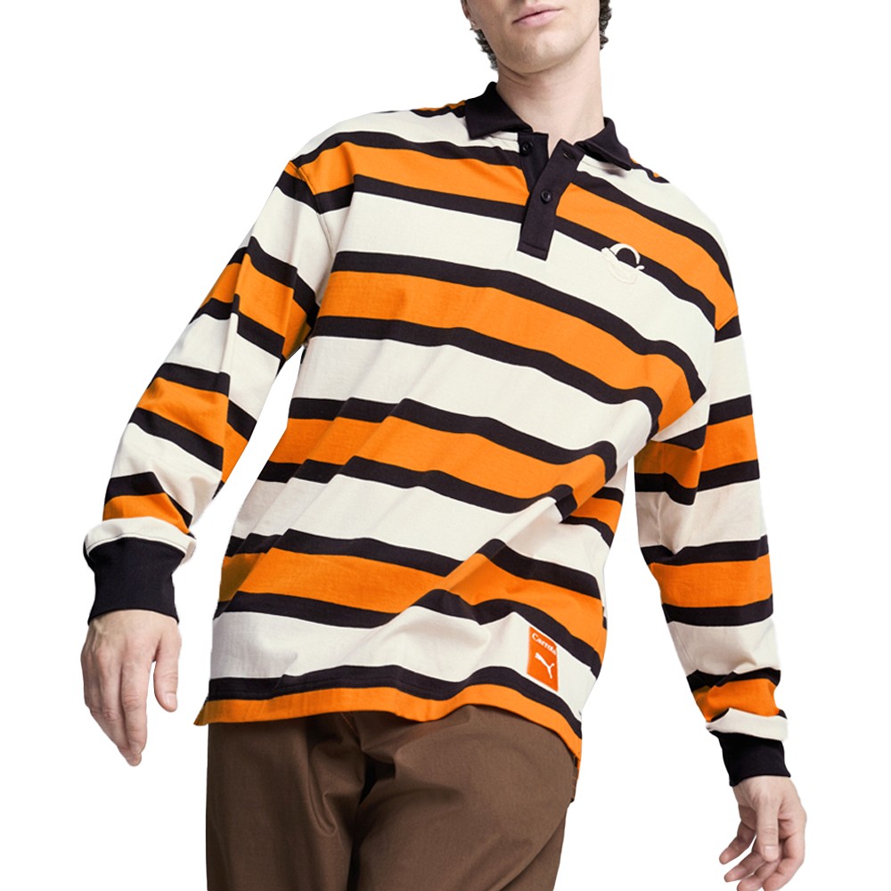 PUMA  X Carrots Collared Long Sleeve Pullover Shirt Mens Orange, White Casual To