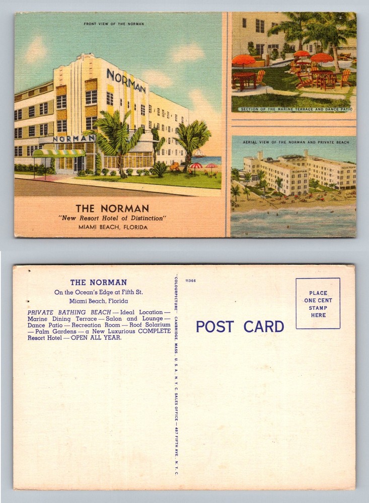 Miami Beach, FL-Florida, The Norman Hotel Oceanfront Resort Vintage Postcard