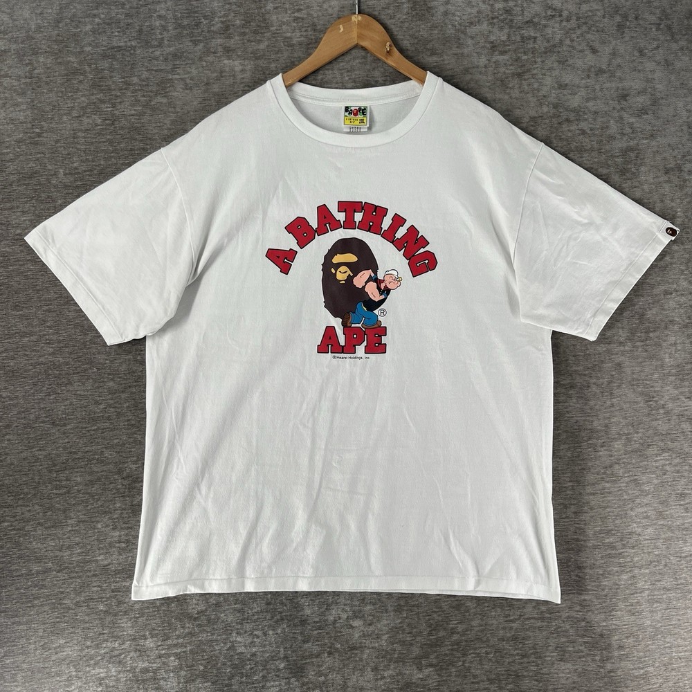 A Bathing Ape BAPE 18SS Popeye College Logo T-Shirt Men’s Size 2XL White Japan