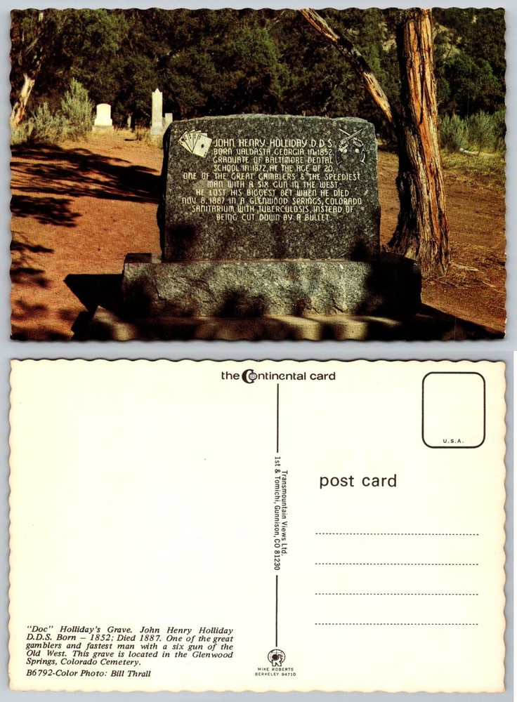 Doc Holliday's Grave Postcard Glenwood Springs Colorado Cemetery Tombstone