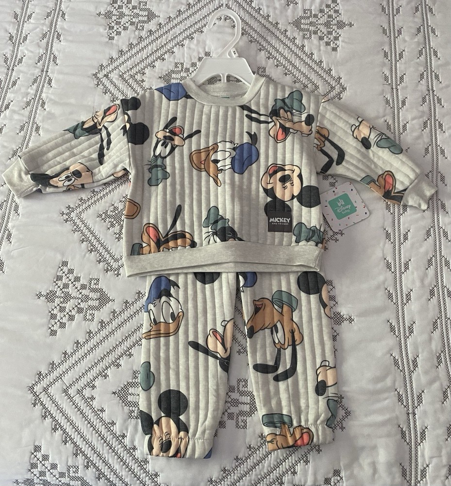 Disney Baby Allover Print Sweatsuit 18M | Mickey Goofy Donald Duck 2-Piece Set
