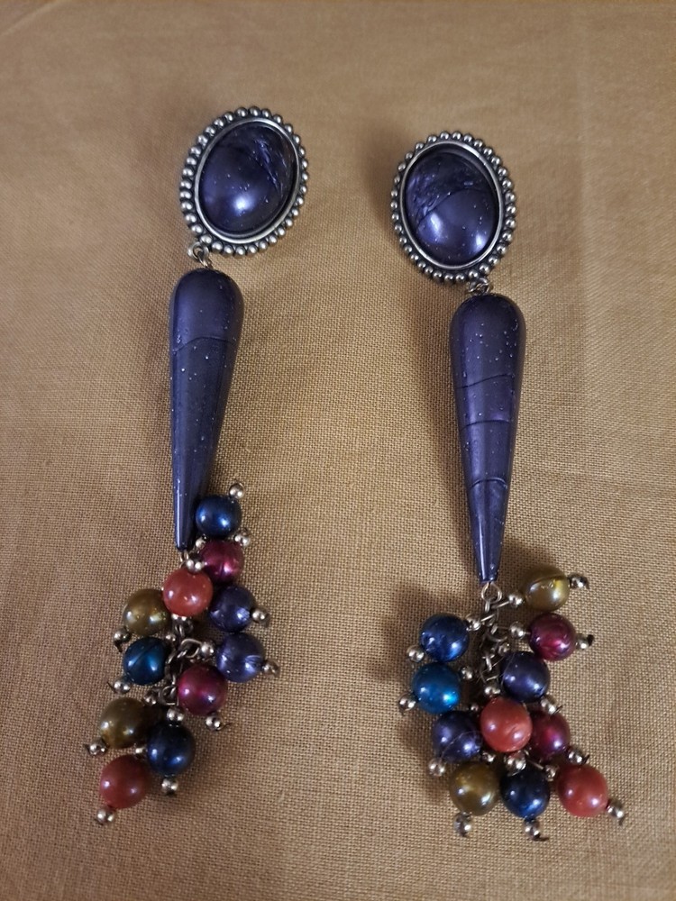 Vintage 80's Large Chunky Statement Retro Dangle  Pierced Earrings