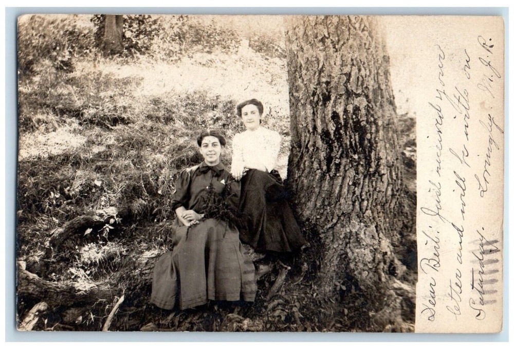 1906 Wynantskill Troy New York NY, Womens Scene Field Trees RPPC Photo Postcard