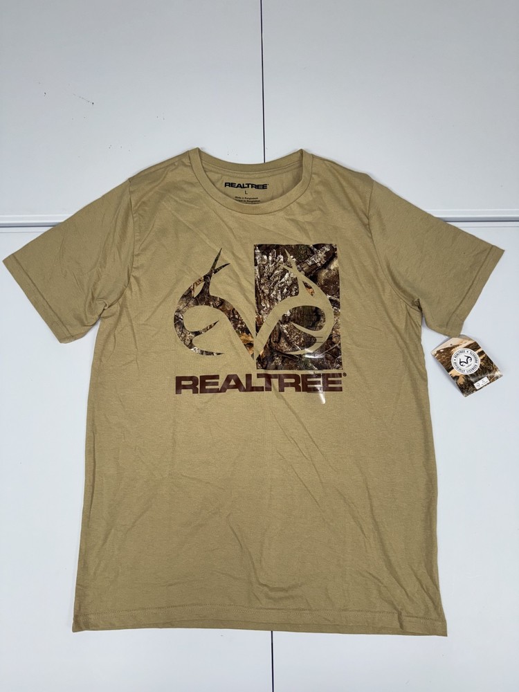 Realtree Shirt Men's Brown Camo Antler Logo Hunting Outdoor Graphic Tee Pick Siz