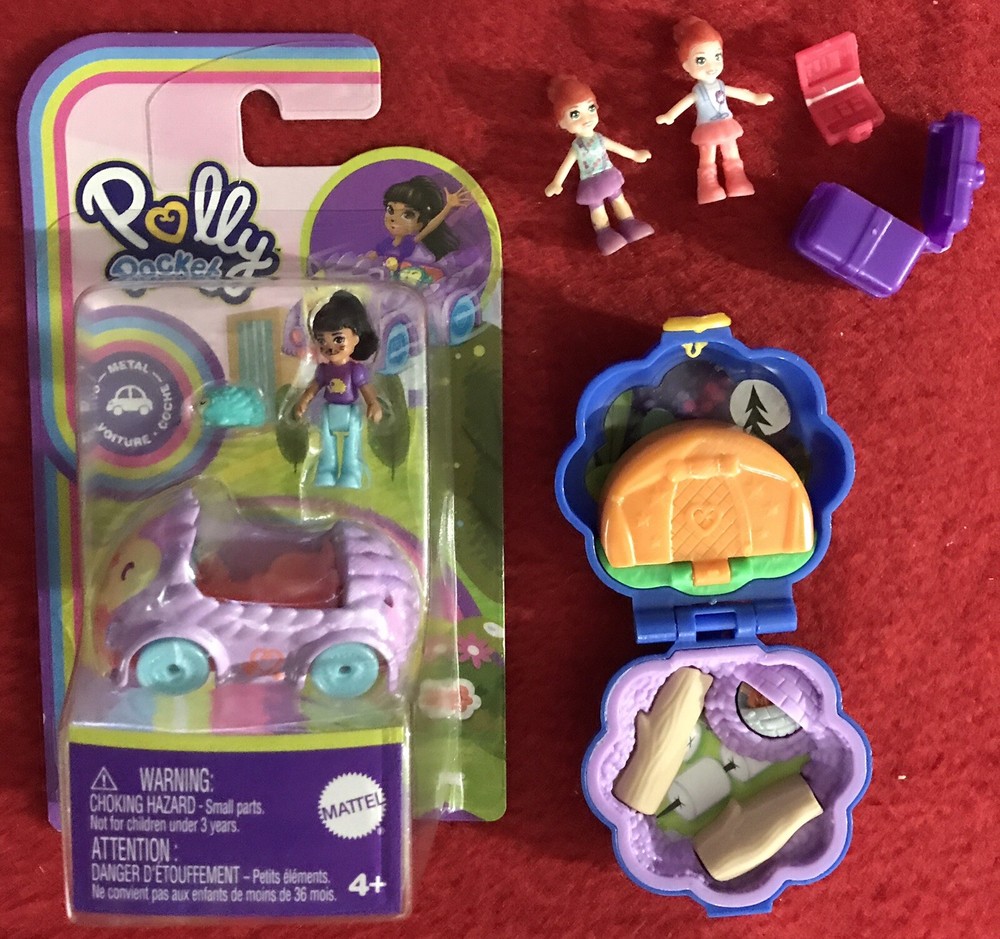 Polly Pocket Micro Doll w/ Hedgehog Themed Diecast Metal Car & Mini Pet + Extras