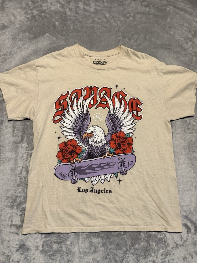 Popular Poison Savage Los Angeles Skate Tan T-Shirt Large Streetwear Y2K Skater