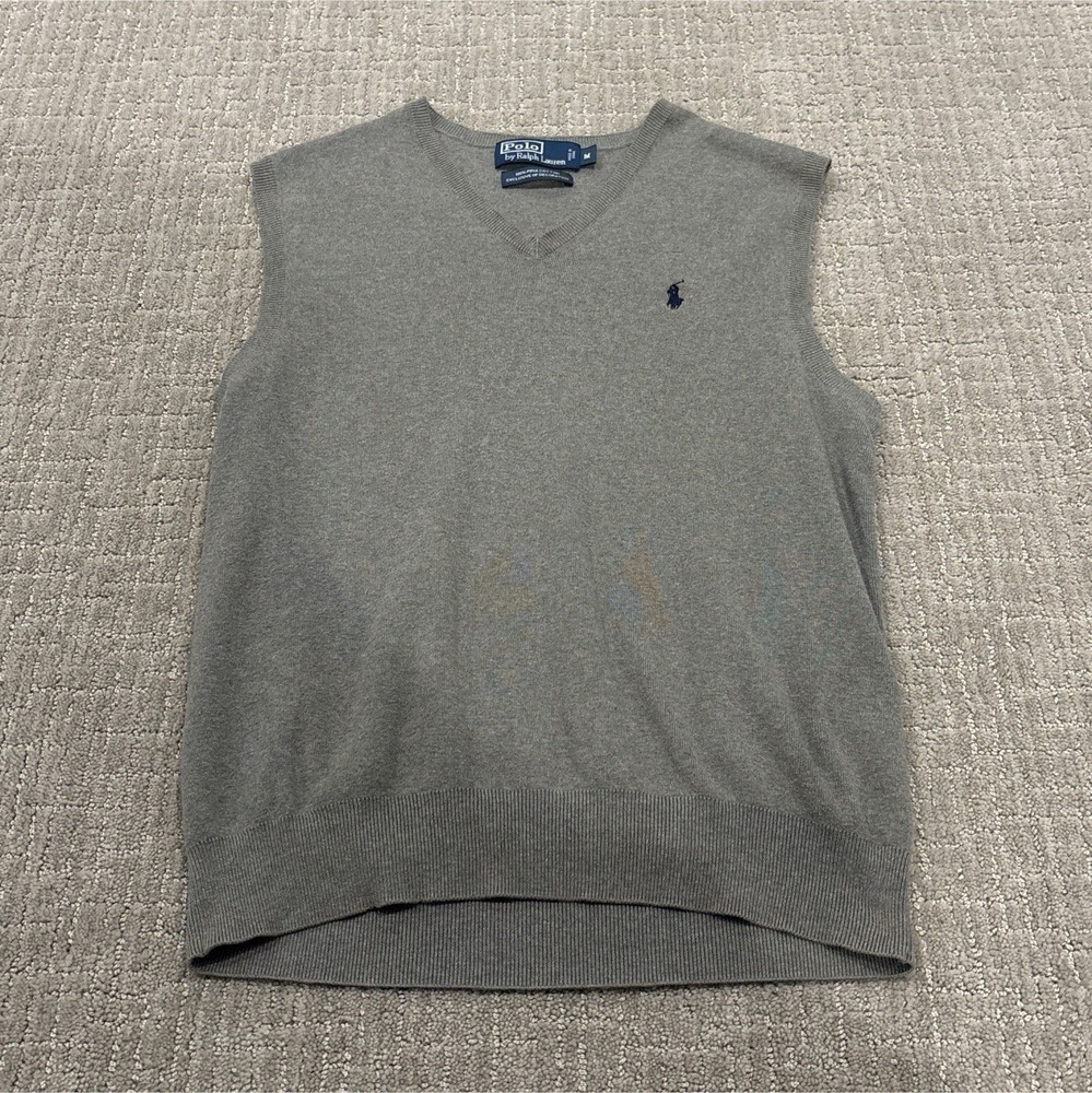 Polo Ralph Lauren Gray Pima Cotton Sleeveless V-Neck Sweater Vest M