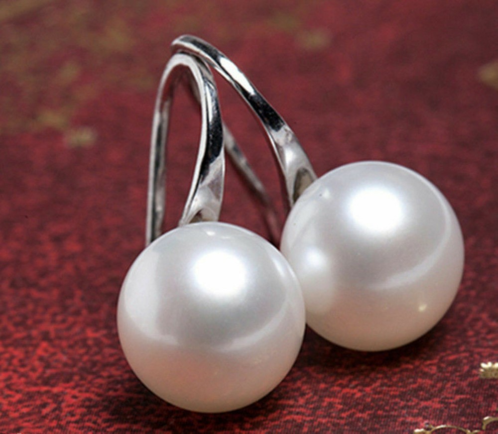 Genuine 11-12mm White Freshwater Cultured Pearl Dangle Sterling Silver Earrings