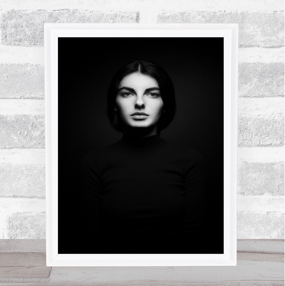 Monochrome Studio Girl Dark Beauty Feeling Face Emotion Wall Art Print