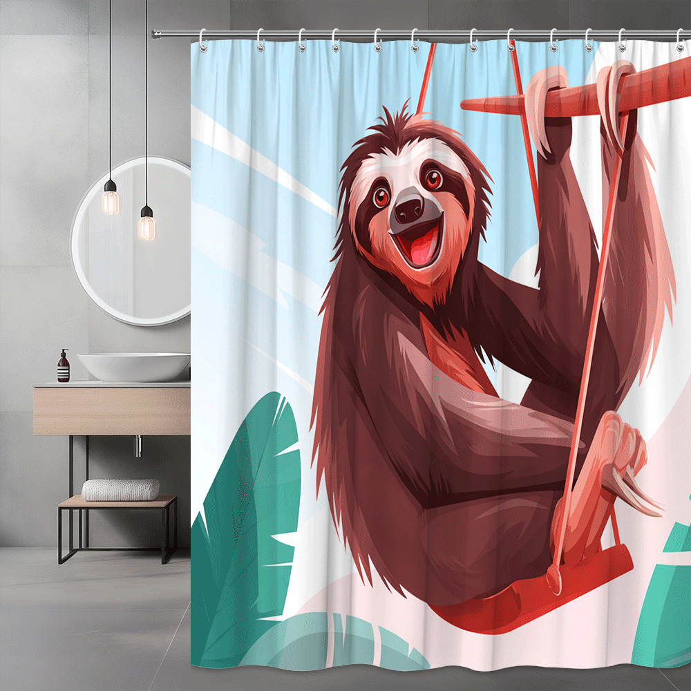 Sloth Shower Curtain Tropical Cartoon Animal Print