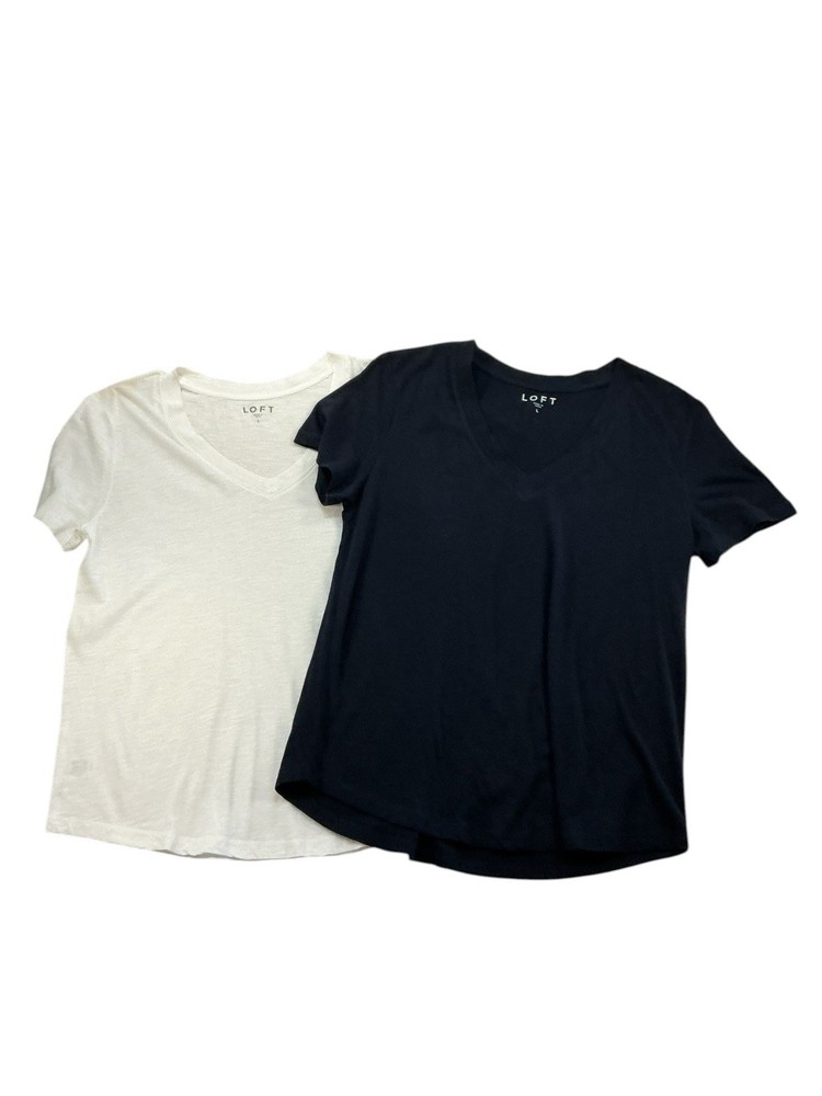 Loft V Neck Solid Color 100% Cotton Short Sleeve T-Shirt Bundle Size Medium Lot