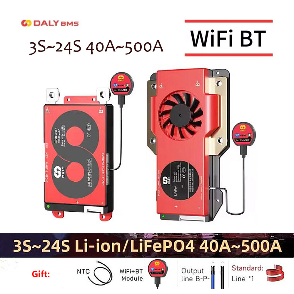 Daly Smart WIFI BMS 4S-20S 40A-500A for Li-ion LiFePo4 battery w/BT module lot