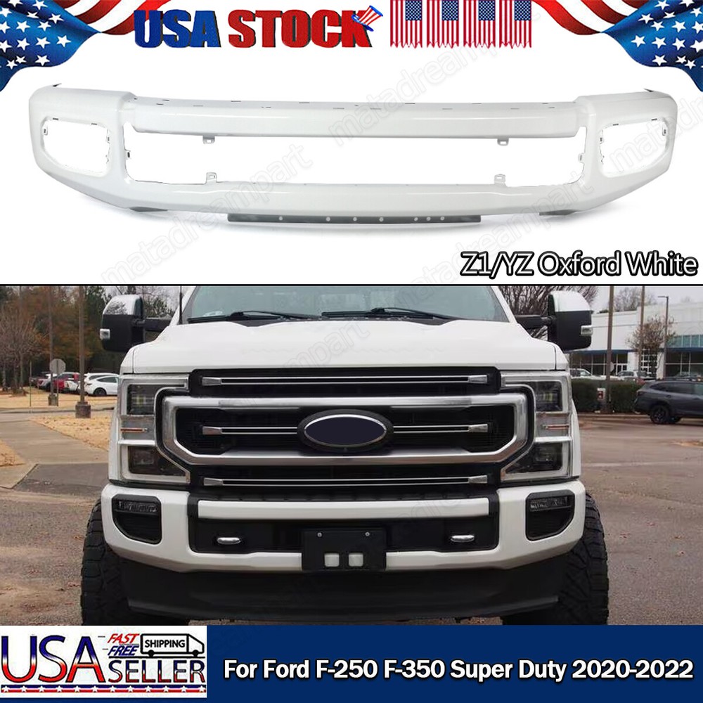 OXFORD WHITE FRONT BUMPER FACE BAR FOR 2020-2022 F-250 F-350 SUPER DUTY W/ FOG
