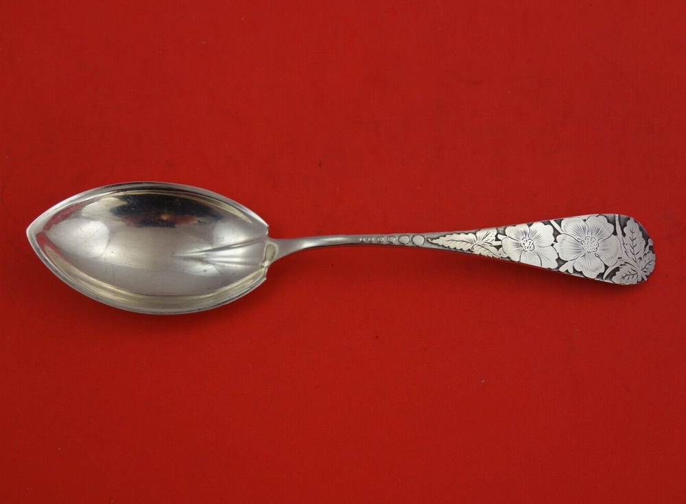 Acid Etched by Various Sterling Silver Preserve Spoon pointed 8