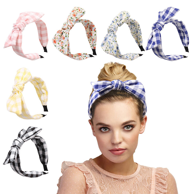 Adult Casual Hair Accessories Rabbit Ears Knotted Plaid Headband Sweet DIY