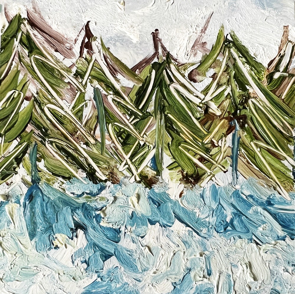 Pine Trees Oil Painting Christmas Tree Art Winter Landscape Abstract Painting