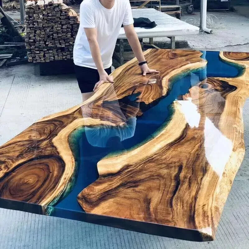 Blue Ocean Epoxy Resin River Live Edge Coffee Counter Top Handmade Decor Table