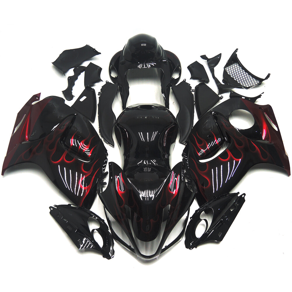 Red Flames Black Bodywork for Suzuki GSXR1300 Hayabusa 2008 - 2020 Fairings Set