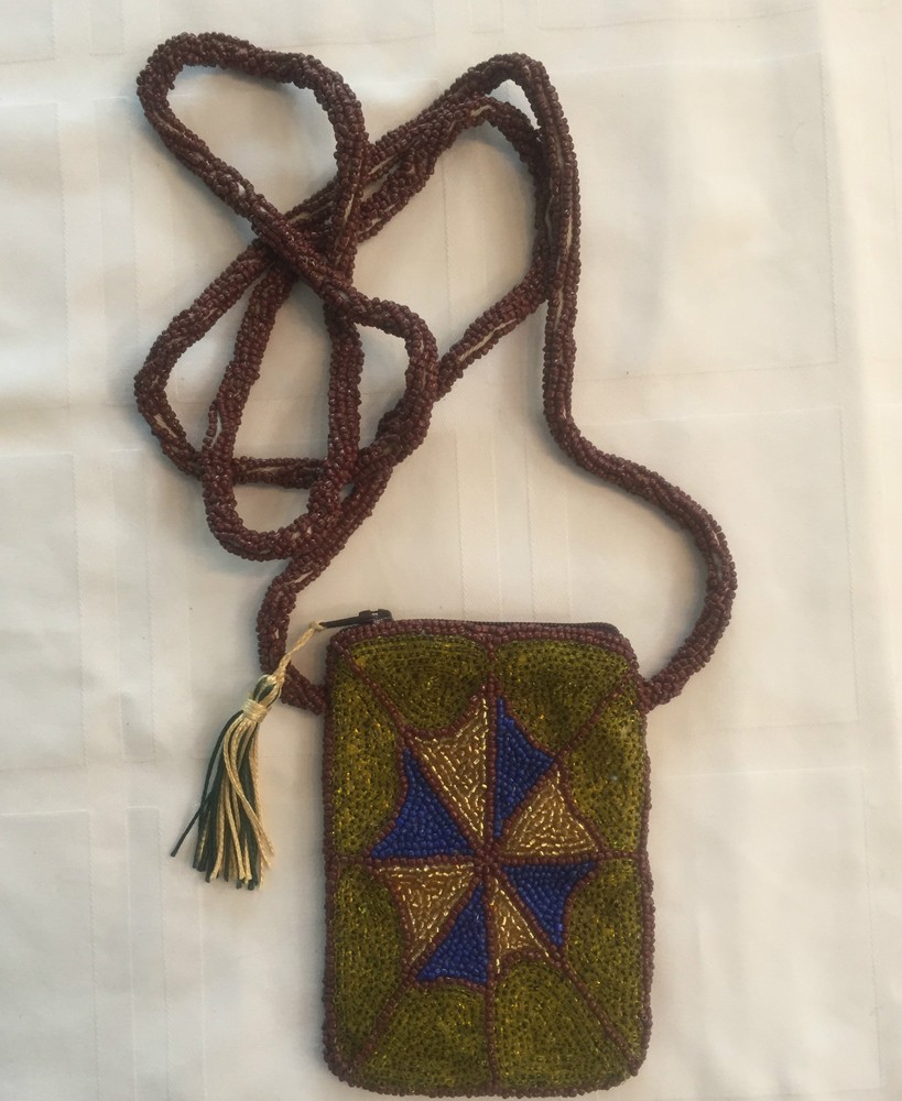 Handmade Beaded Bag Purse Pouch with Hand Beaded Abstract Art-image