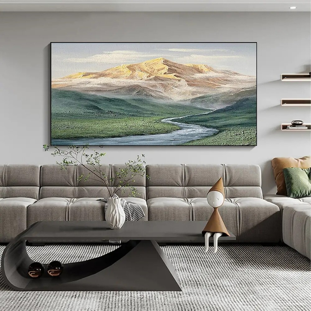 Abstract Mountain Oil Painting on Canvas Green Landscape Acrylic Painting Custom