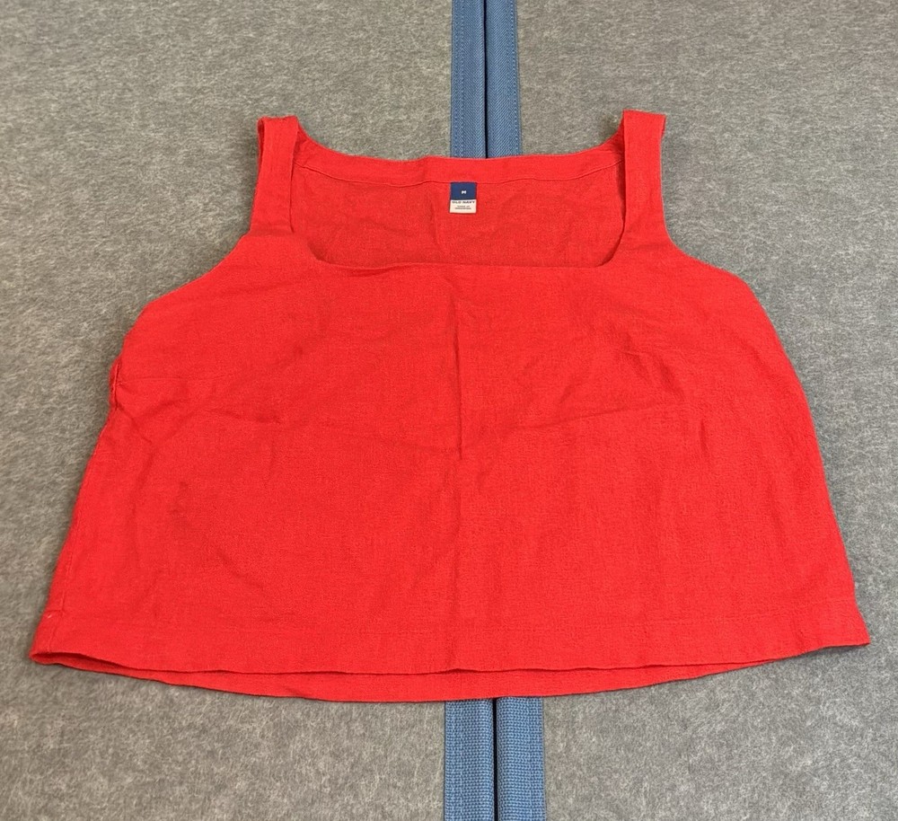 NWT Old Navy Red Linen Blend Square Neck Cropped Tank Top Women’s M Summer