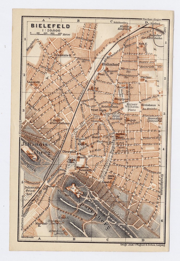 1911 Original Antique Map Of Bielefeld / Germany