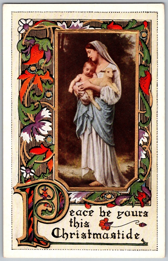 Antique Postcard Madonna and Child Lamb 1910s