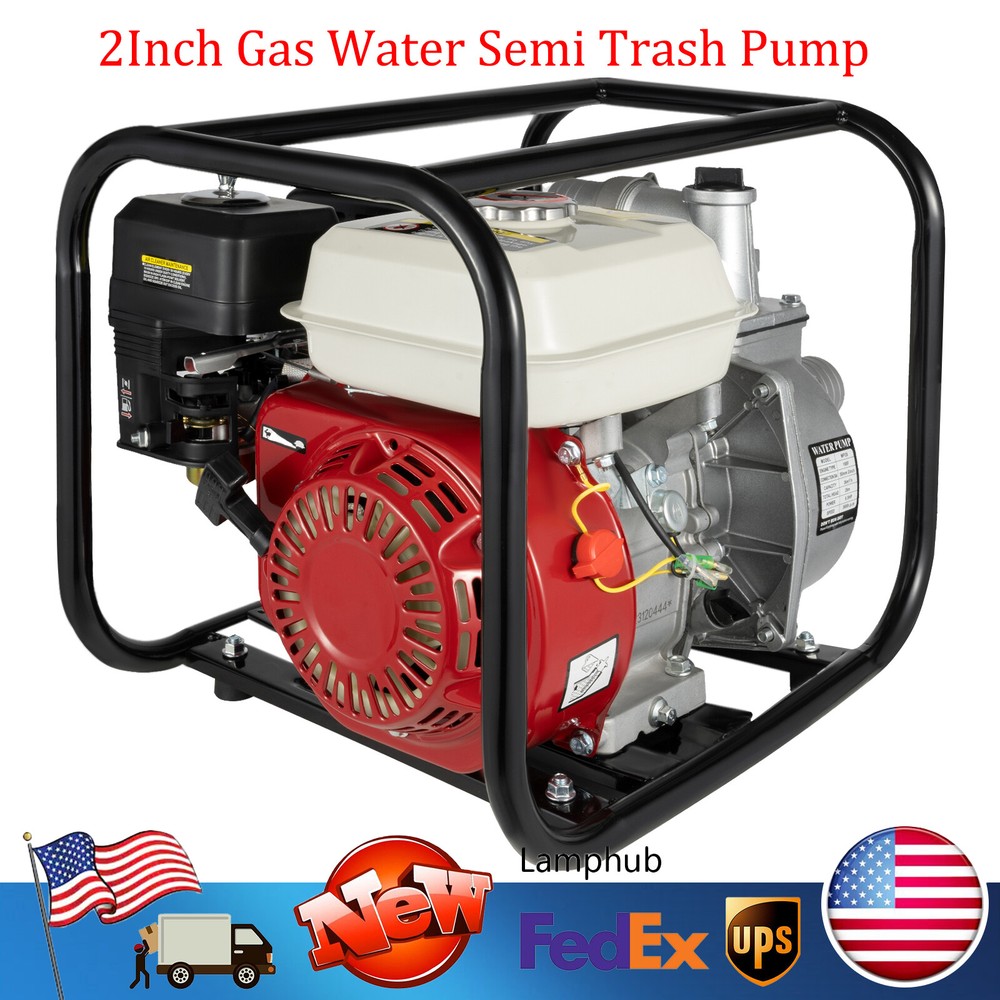 2In Gas Water Semi Trash Pump 6.5HP Gas-Power Irrigation Water Transfer Pump