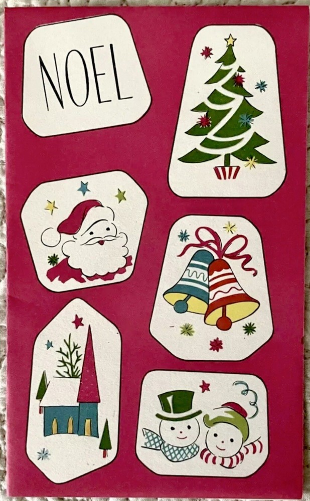 Unused Christmas Snowman Santa Bell Tree Scenes Vtg Greeting Card 1950s 1960s