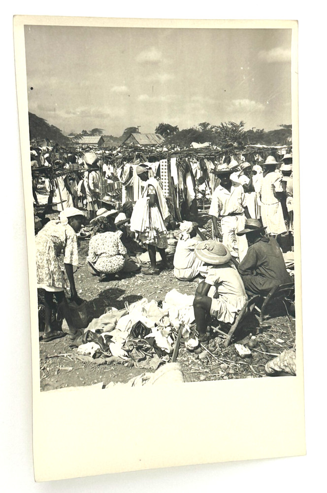 Vintage 1940s Haiti Market Scene RPPC – Grosset Photo Postcard Unused