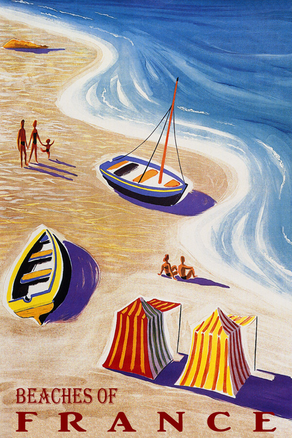 Beaches Of France Family Fun Sea Boat Summer Travel Vintage Poster Repro FREE SH